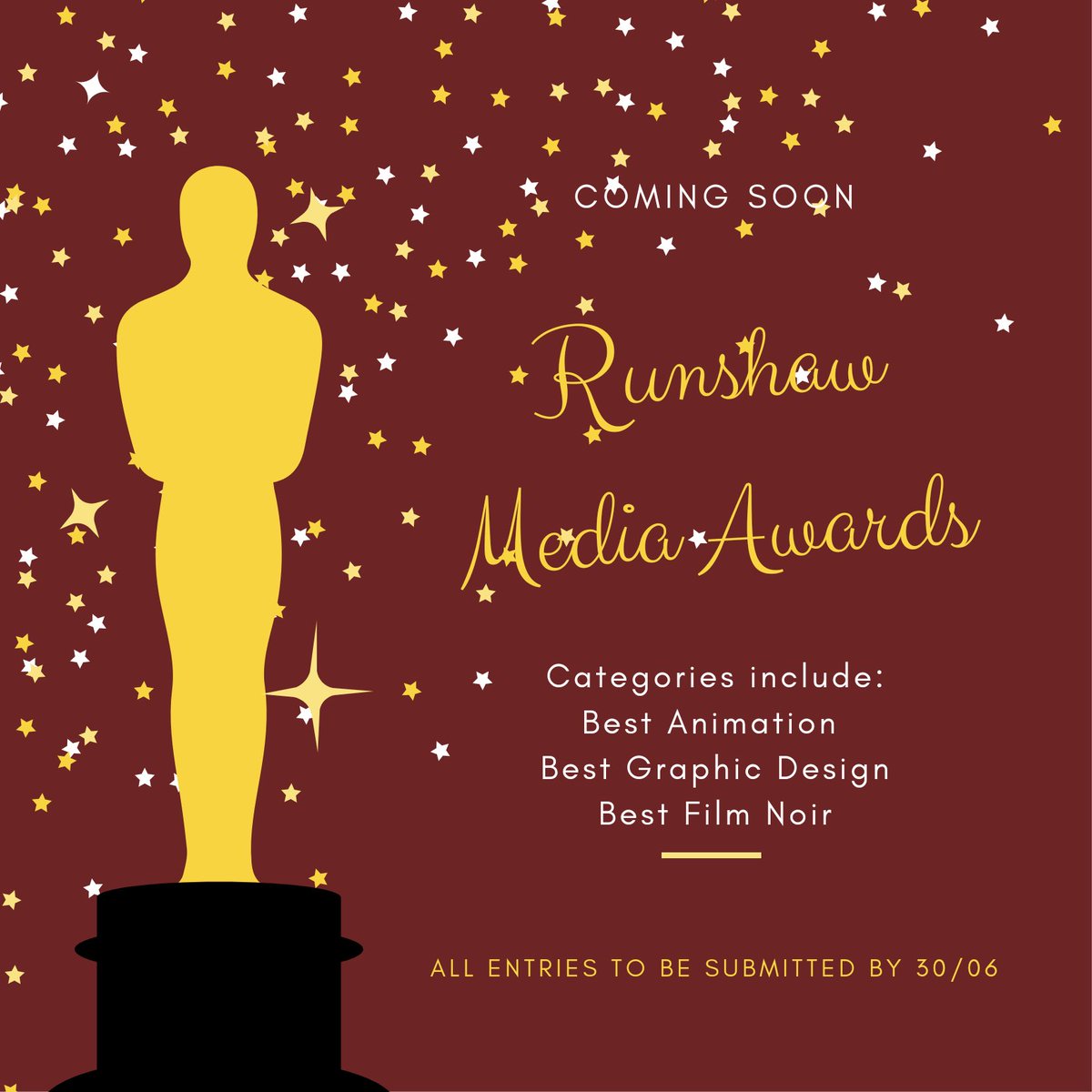 vocmedia's tweet photo. ✨🏆 Runshaw Media Awards! 🏆✨

Categories:
✍️Best Graphic Design
🎬Best Film Noir
🖥Best Animation

Get creative and enjoy. We look forward to seeing your work by Wed 30th June!
#btec #btecmedia #mediaproduction #filmandtv #creative #creativemedia

@runshawcollege @btecstudents https://t.co/l2qN5MOMd3