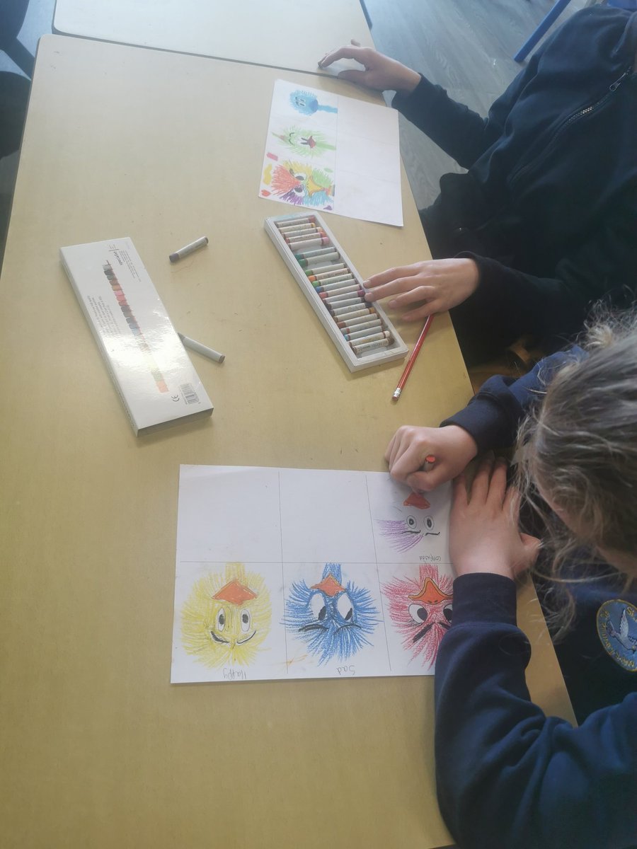 MissMcWilliams2's tweet photo. An afternoon of mood emotion boards in P6 discussing changes, worries and new feelings 💕 We created some fantastic oil pastels art to share our thoughts #ItsOkNotToBeOkay @stfrancisps https://t.co/ekXzaELIbJ
