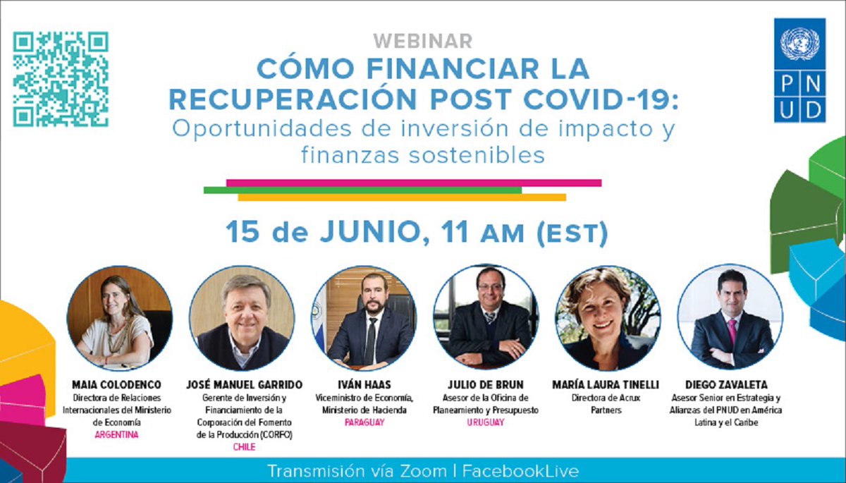 📢¡En 1 hora! ¿Cuál es el rol de las #finanzas sostenibles y la #inversión de impacto en la #recuperación post pandemia #COVID19? 

Unite a este seminario coorganizado por 
<a href="/PNUDArgentina/">PNUD Argentina 🇦🇷</a>, <a href="/PNUDChile/">PNUD Chile</a>, <a href="/PNUDPARAGUAY/">PNUD Paraguay</a>
 y #PNUD #Uruguay. 

Registro: bit.ly/2TKjRsw