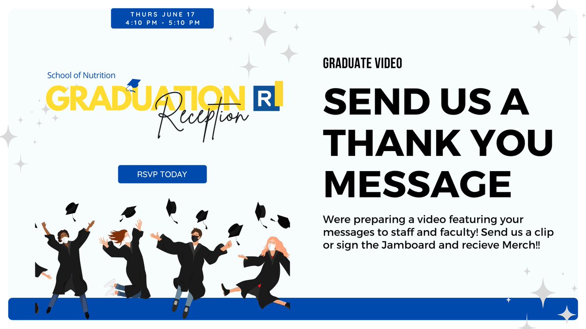 Nutrition_TMU (@nutrition_tmu) on Twitter photo Countdown to Thursday!! If you haven’t already signed up for your reception on June 17th at 4:10 PM what are you doing!! If you are a student, send us a special message you would like us to feature in our graduate video. submit to nutritionnews@ryerson.ca 💙💛 Countdown to Thursday!! If you haven’t already signed up for your reception on June 17th at 4:10 PM what are you doing!! If you are a student, send us a special message you would like us to feature in our graduate video. submit to nutritionnews@ryerson.ca 💙💛