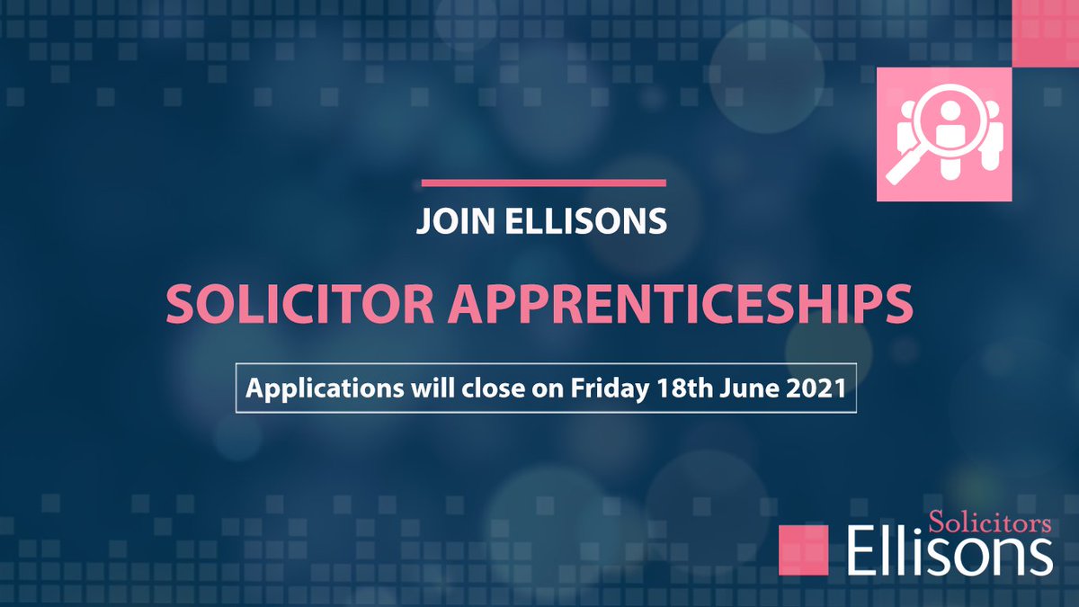 Applications for our Solicitor Apprenticeship programme closes this Friday, 18th June 2021. Find more information on the apprenticeship scheme and how to apply here - ellisonssolicitors.com/careers/solici… #LegalApprenticeship #Apprenticeship #SolicitorApprenticeship #Hiring #Recruiting