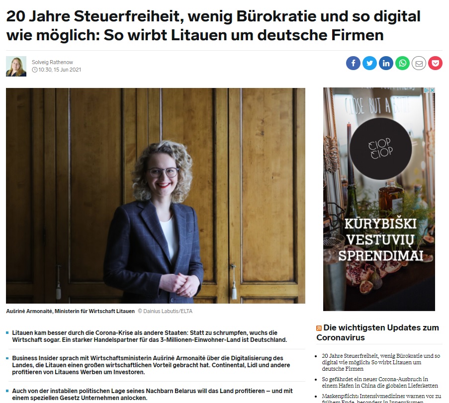 ArmonaiteA's tweet image. Danke schön, @s_rathenow for a feature on @BIDeutschland about Lithuania's #GreenCorridor for large investments, digitization &amp;amp; its economic advantages, the situation in Belarus and the employee #RelocationPackage. You can find the full article here: bit.ly/3wrHGnj