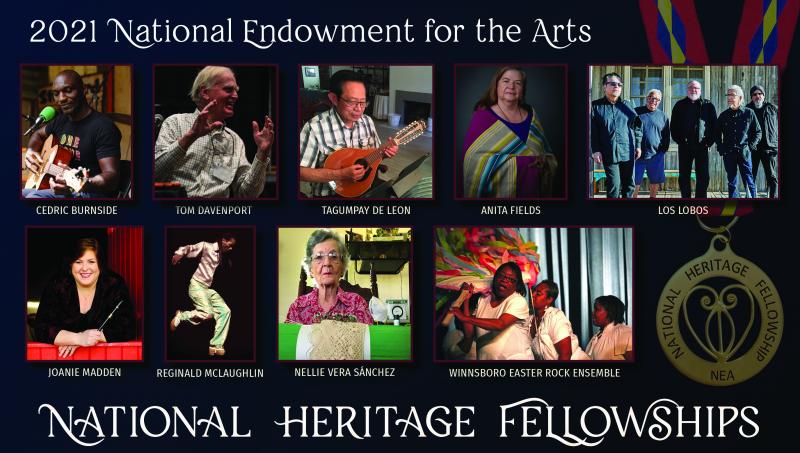 Meet the 2021 Class of @NEAarts National Heritage Fellows!! #NEAHeritage Fellowship is the nation's highest honor in Folk & Traditional Arts. @LosLobosBand, @CBurnside_BCR, @JoanieMadden, @Osagenation, @CalTradArts, @icppr, @oldtownschool, @LaStateCulture arts.gov/about/news/202…
