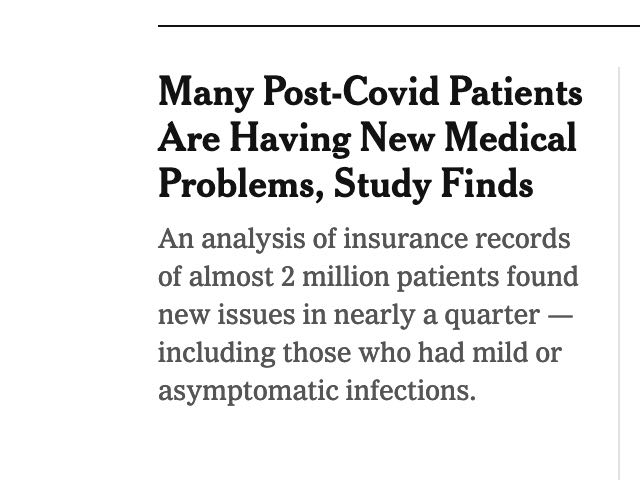 From an insurance claims report of #LongCOVID … 'Of patients who had COVID-19, 23.2% had at least one post-COVID condition.’ Reported by @PamBelluck @nytimes https://t.co/rsK8QZBcM9 https://t.co/coCt61stdu https://t.co/PppiJAFPLx