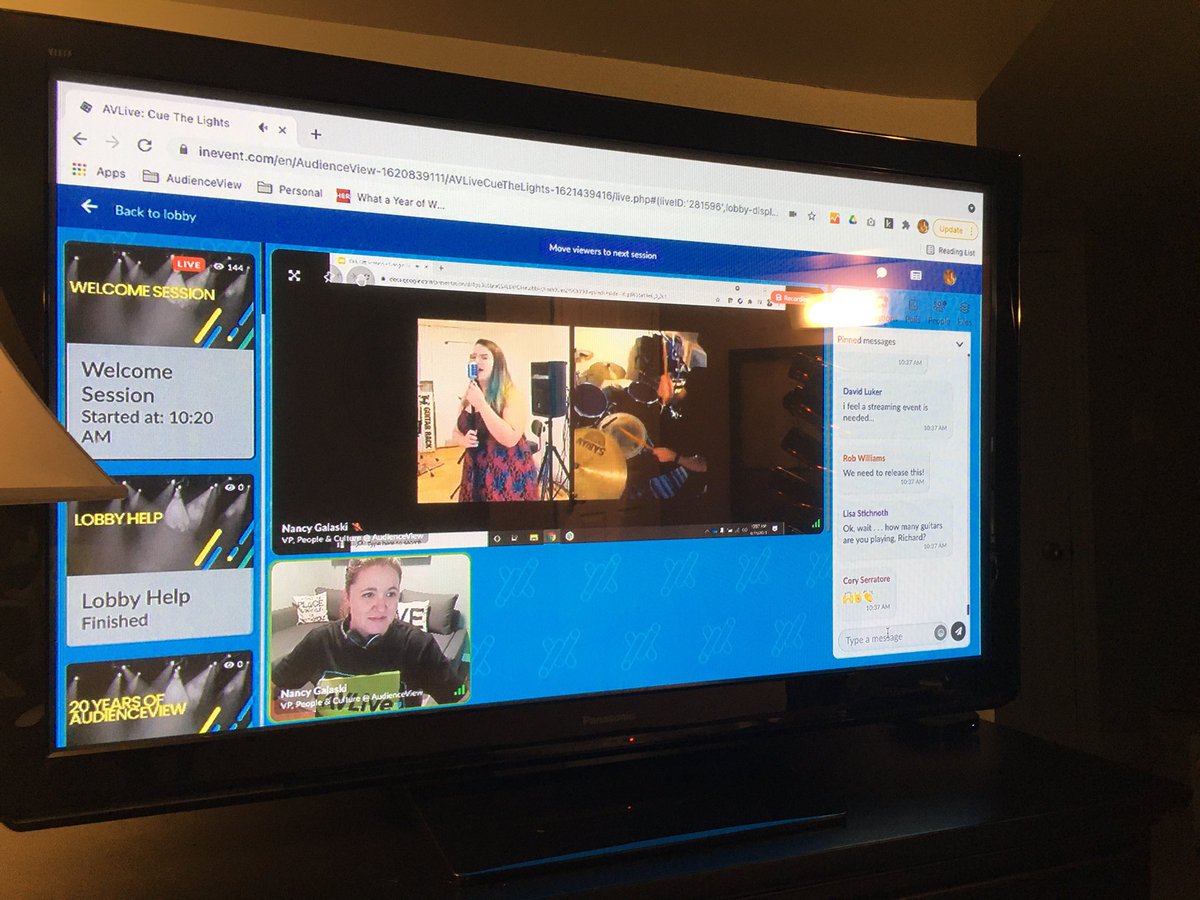 ParkinsonKara's tweet photo. When you work in live events, your employee conference starts with a concert by your house band. #LifeAtAV https://t.co/rlwMGSJXK6