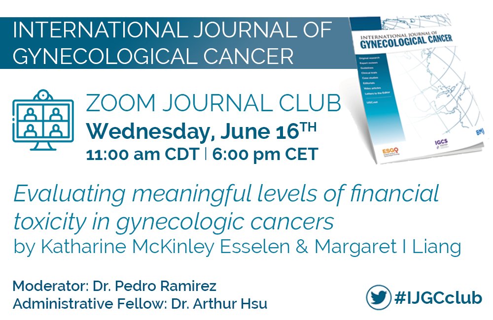 IGCSociety's tweet photo. Join us for the June @IJGConline #ZoomJournalClub tomorrow the 16th @ 11:00am CDT (Chicago, USA) / 6:00pm CET. This #IJGCclub is in collaboration with IGCS &amp; @ESGO_society.  

June Lead Article for Discussion➡️ https://t.co/5eGUZMpxva

Zoom Link➡️ https://t.co/SKNN0m6Ar9 https://t.co/ZnROnsHgiJ