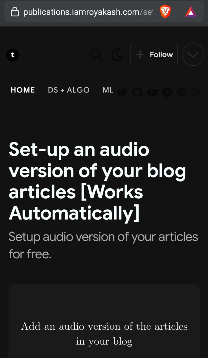 CoderBlast's tweet image. ✨Set-up an audio version of your blog articles [Works Automatically]✨

publications.iamroyakash.com/set-up-an-audi…
