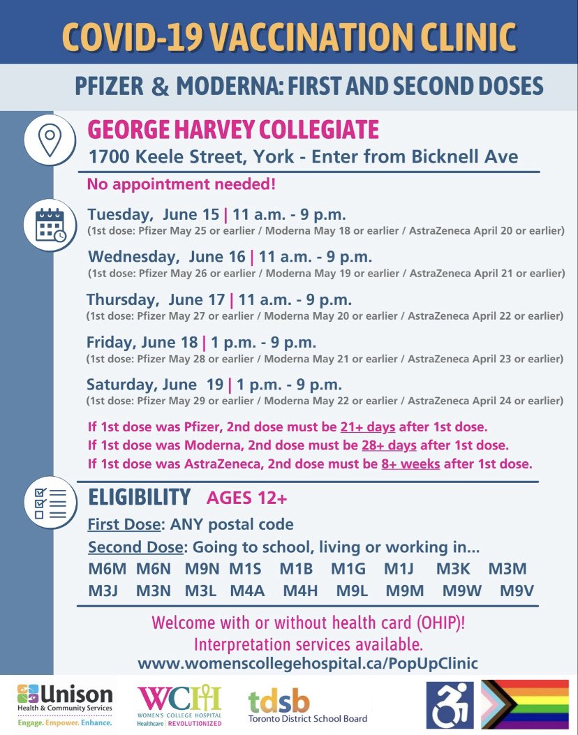 Get first or second dose of the covid vaccine at George Harvey Institute if you apply to the indicated criteria!