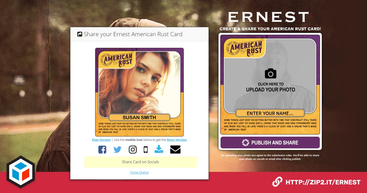 metablocks's tweet photo. We recently launched a "Photo Booth" activation for @bigloud artist Ernest (@ernest615). This activation allows fans to create and send their "American Rust" card - see: https://t.co/5XwSErn24n - powered by @metablocks https://t.co/BqPzQDUZrw