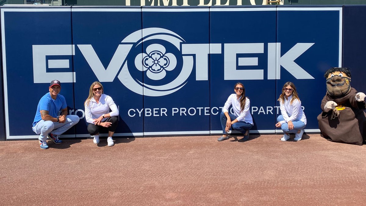 EVOTEKhq's tweet photo. Yesterday, we got an up-close view of EVOTEK's new Outfield Wall signage at #PetcoPark plus a little visit from the Friar himself! Looking forward to having a small part in the fun season of San Diego Padres baseball. #TeamEVOTEK https://t.co/1TtvFVeGmE