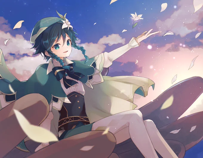 #原神 #ウェンティ生誕祭2021  #GenshinImpact
ウェンティの誕生日お祝い絵を描きました!
おめでとう〜〜!!(*'︶`*) 