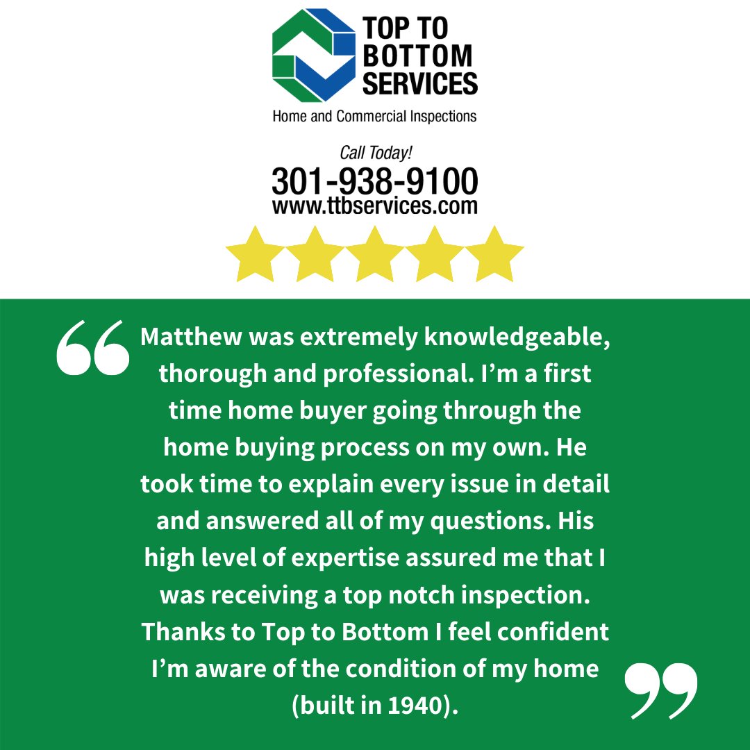 TopToBottomServ's tweet image. Our Inspection Department Manager, Matthew, knocked this inspection out of the park! 🥳 #TestimonialTuesday #ttbservices #homeinspections