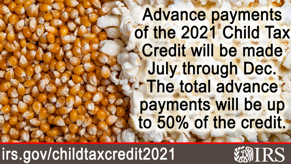 Advance payments of the 2021 #ChildTaxCredit will be made regularly from July through December to eligible families. The advance payments will total up to 50% of the credit. More from #IRS at irs.gov/childtaxcredit…