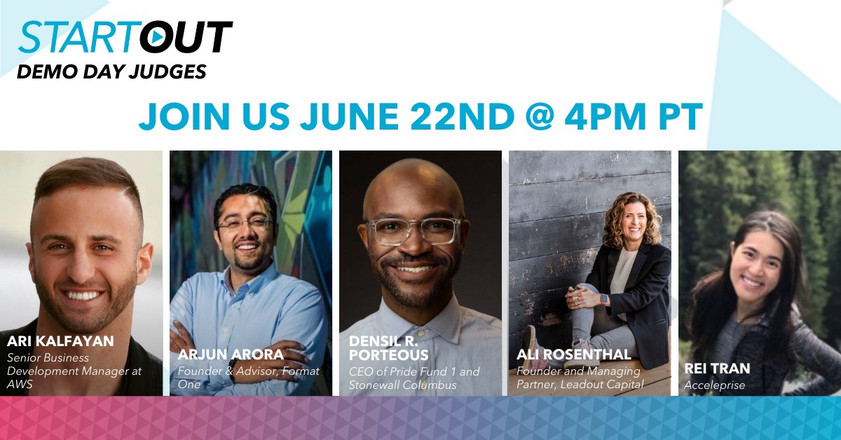 🗣️ Have you met our Demo Day judges yet? We've brought together the top thought-leaders, innovators, and entrepreneurs in the LGBTQ+ startup space to help guide and evaluate this year's participating companies. 

Learn more &amp; register for June 22nd > > > ow.ly/wyWf50F6KQl