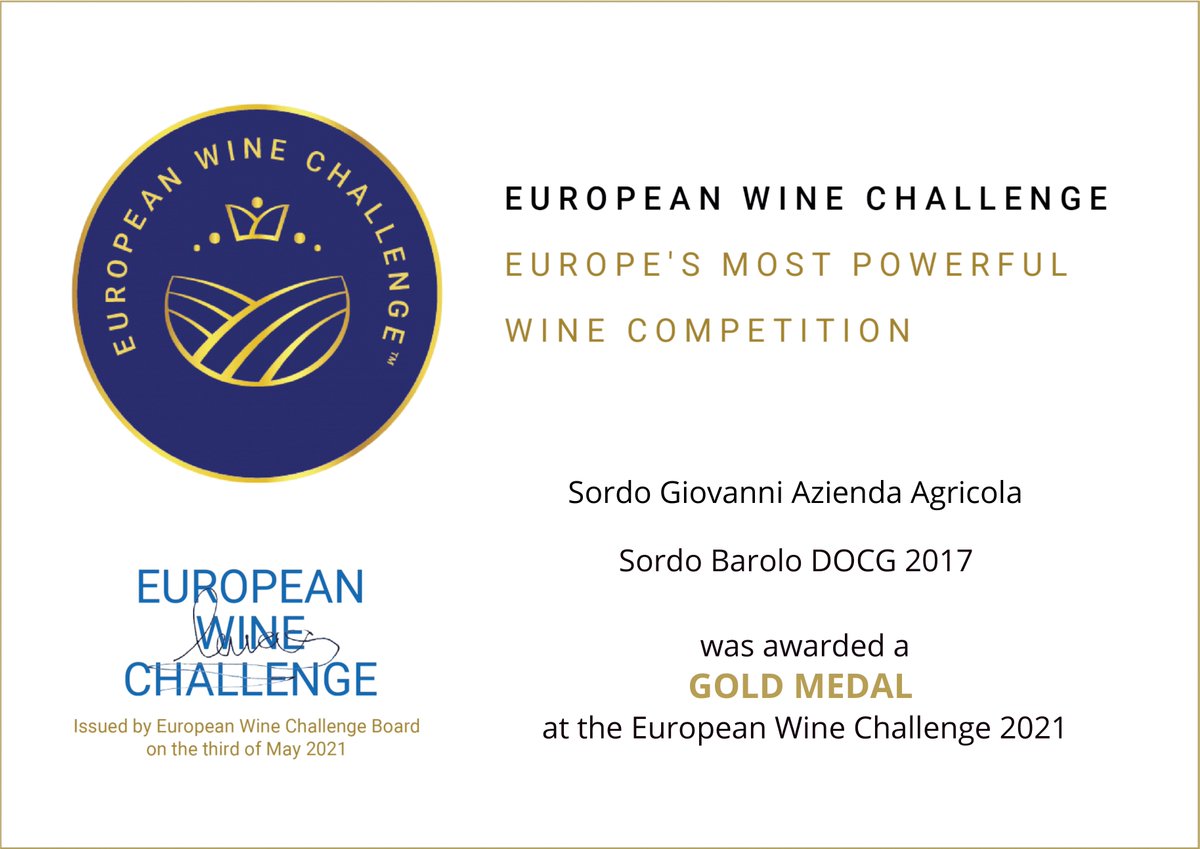 #EuropeanWineChallenge 2021 #Sordo #Barolo 2017 #GoldMedal