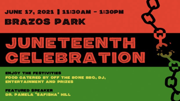 utaisec's tweet photo. UTA’s Juneteenth celebration 11:30 a.m.-1:30 p.m. Thursday, June 17, at Brazos Park. A keynote speaker, DJ, entertainment, prizes, and barbecue are part of the festivities. Students should bring their Mav ID. https://t.co/aug2B7qaX4