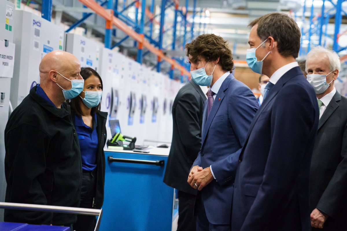 JustinTrudeau's tweet photo. Thank you. That was my message to the workers at @Pfizer’s manufacturing facility today. They’ve been such strong partners for Canada as we fight COVID-19. We’ll keep working together to make sure everyone, everywhere can get vaccinated - so we can end the pandemic for good. https://t.co/Ihuw3FnLDc