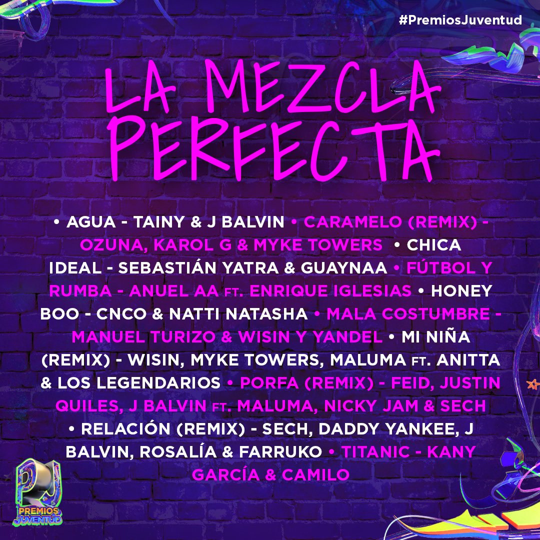 PremiosJuventud's tweet photo. Estos son los nominados a La Mezcla Perfecta en #PremiosJuventud https://t.co/CxaQWRXMqg