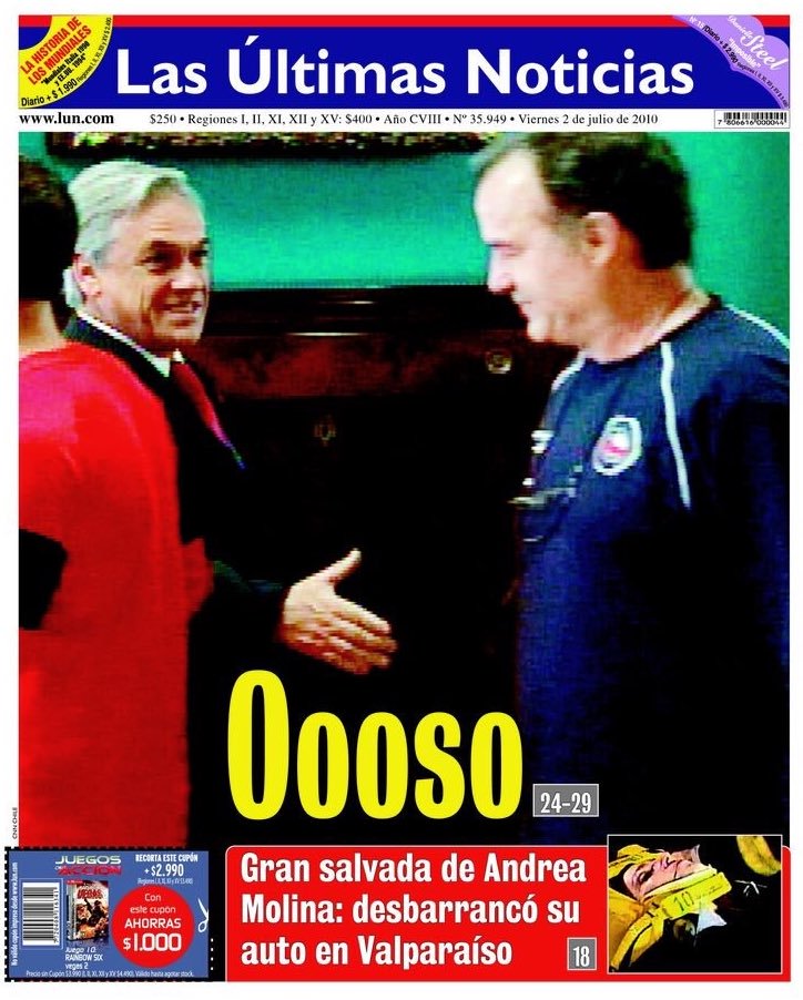 horacido's tweet photo. @GrahamSmyth From a proud Bielsa follower from Chile. Here, there is no other larger-than-life anecdote than when 12 years ago Napoleon showed the world how to avoid coronavirus skipping the handshake from the President https://t.co/IfNWi7XqO3 https://t.co/IceBXFIqHI