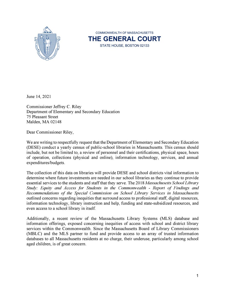 EricLesser's tweet photo. Many of our students lack good access to school librarians or have no school libraries at all.

So we're calling on @MASchoolsK12 to collect yearly data on where to place, increase, and focus resources in our public-school libraries. https://t.co/aURB3iznoZ