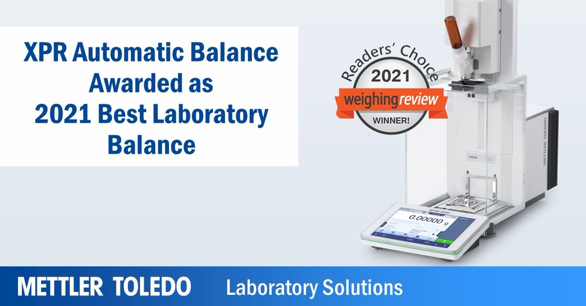 mettlertoledo's tweet photo. #Bestlaboratorysolutions | We are proud to announce that our XPR #AutomaticBalance was awarded the 2021 Weighing Review Readers' Choice Award in the 🔝 Best #Laboratory Scale/Balance category. ➡️ https://t.co/S4XfAuxHEk https://t.co/IvA1BewYTj