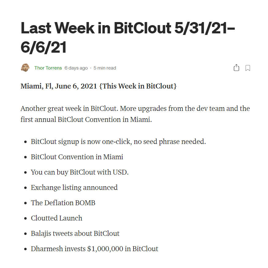 BitClout's First Annual Convention in Miami was a huge success! 🥳

Check out @twib on BitClout and stay up to date for the updates and happenings in the community - brought to us by Thor Torrens. 

This isn't a week you want to miss! 😉

Read more: bit.ly/2RK5mV8