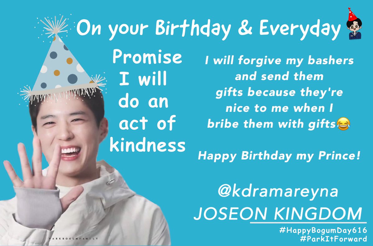 KDramaReyna's tweet photo. For you @BOGUMMY
I will forgive my bashers
and send them gifts because 
they become nice to me when I
bribe them with gifts😂

Happy Birthday my Prince!🎂

#HappyBogumDay616 #ParkItForward
#박보검 #ParkBoGum 
#박보검_생일29나_축하해 #HappyBogumDay https://t.co/kONiiDZlKv