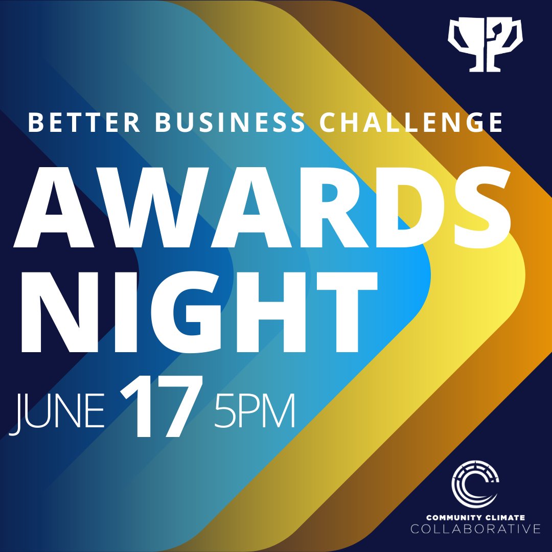 Join our partner org @c3climate as they celebrate local businesses taking action on climate change! The 2020 Better Business Challenge Awards Night is this Thursday, June 17, @ 5pm. RSVP on Facebook https://t.co/DLakQUMDoC https://t.co/nV3EF8rtZZ