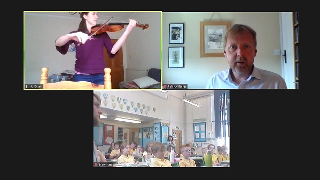 Ldn_Sinfonietta's tweet photo. A snap from our workshop in Gloucestershire today working on our Number Patterns #CompositionChallenge
@PatrickDBailey was zooming in from Cornwall and our violinist Emily from Aberdeen to join Parkend Primary School in Gloucestershire!
#Newmusic #Newtalent https://t.co/0tUwJrNQvN