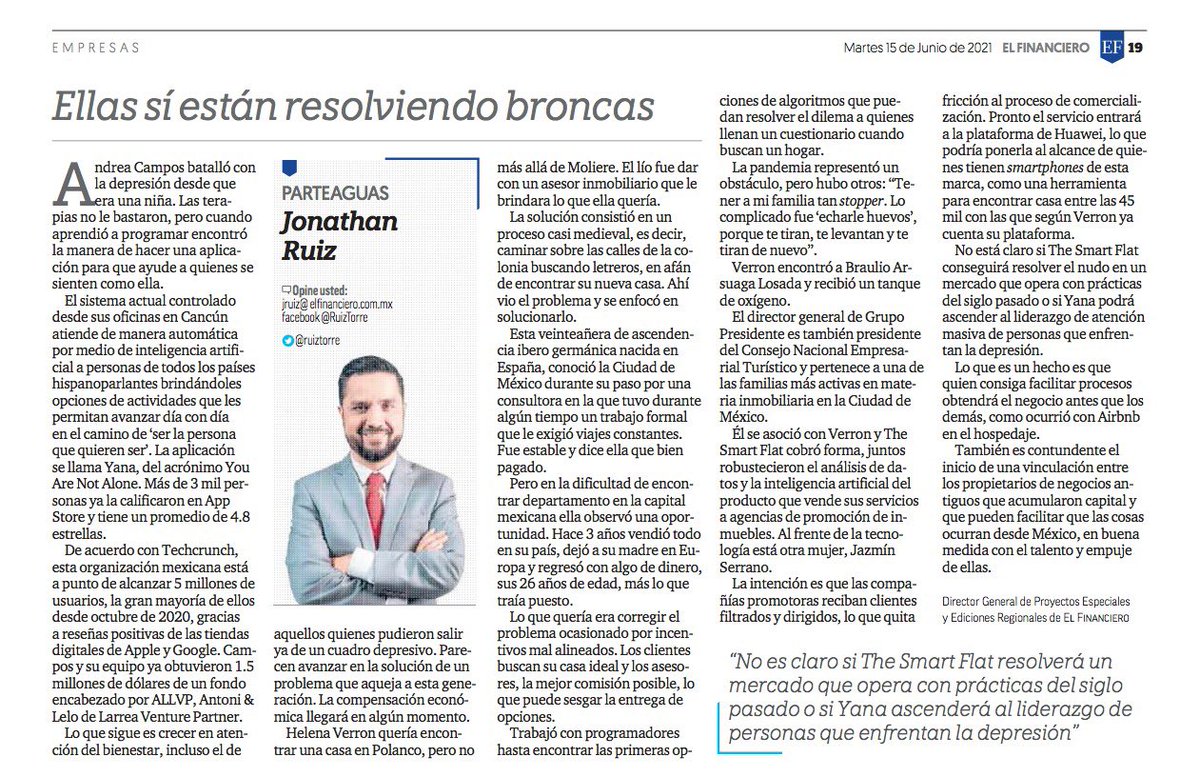 TheSmartFlat's tweet photo. @helena_verron Fundadora y CEO de The Smart Flat le cuenta a @ElFinanciero_Mx cómo es que nace la plataforma y cómo se pueden facilitar los procesos de búsqueda de inmuebles con ayuda de la tecnología. Para ver más en : https://t.co/lWp8XxAINT https://t.co/37JgDc4pQE