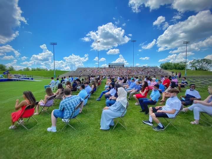 SnyderMiddle's tweet photo. Congratulations to Snyder's 2021 8th Graders!  Well done today at BHS Stadium.  Best Wishes as you all continue to High School.  Always an Owls!!! https://t.co/gyhpA23HTN