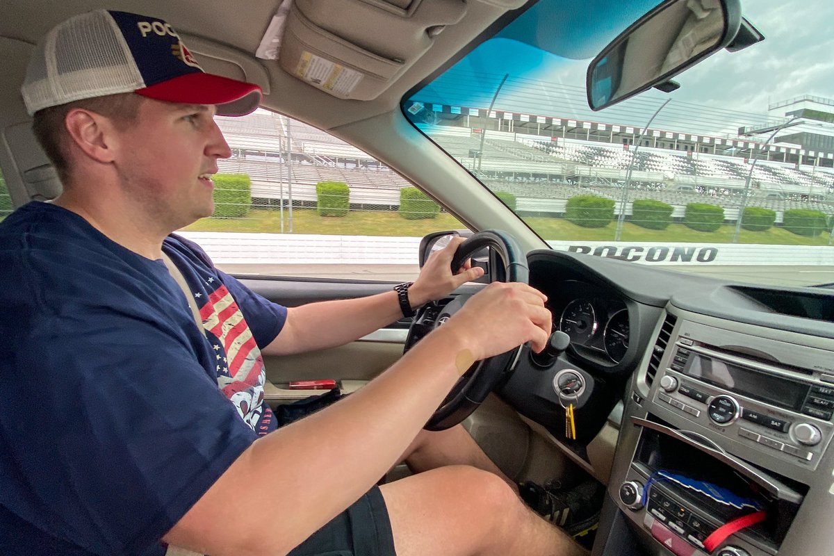 ChrisBohinski's tweet photo. Today we got to drive around Pocono Racewayโฆyes you read that correctly, HALEY & I PERSONALLY DROVE around the racetrack! Next weekโs LIVE show to kick off the double header NASCAR race weekend is going to be awesome!! ๐๐๐ @PoconoRaceway @HaleyBianco https://t.co/ov6wGrQL8X
