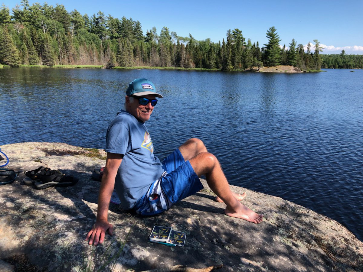 Atkinson_Jay's tweet photo. Chillin' after a long paddle into Minnesota's Boundary Waters. When we arrived at our remote campsite it was raining hard so we explored the entire lake since we were already soaked. Sun came up &amp; we put up the tent &amp; hammocks &amp; had a bourbon. https://t.co/60AvRQH2WL