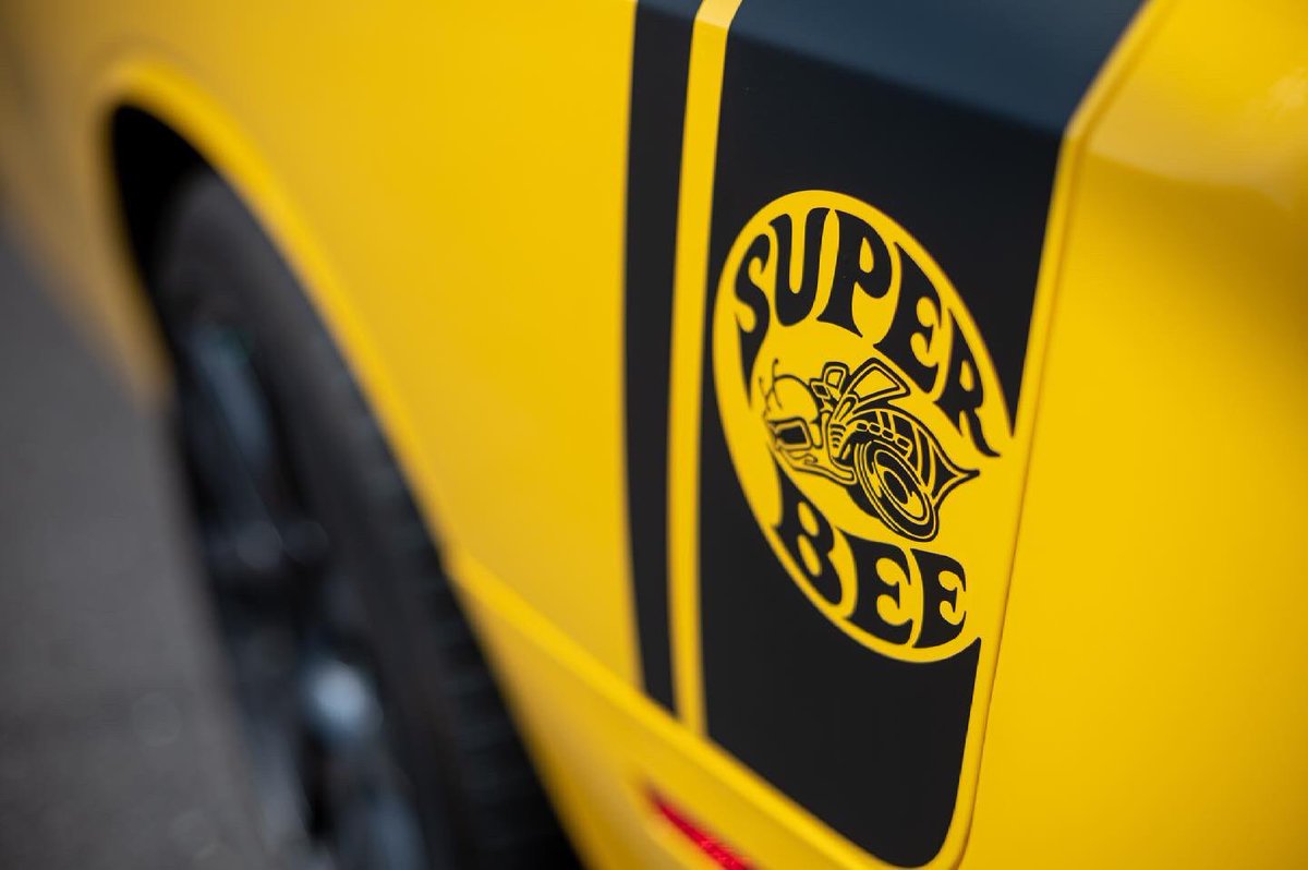 RoyalCustomsLLC's tweet photo. This Challenger got some rad aesthetic upgrades - with bumblebee striping and a hood wrap in @3M 2080 Deep Matte Black 🐝

Our prices won’t sting you like a bee though 😉 https://t.co/vWuXlQArV0