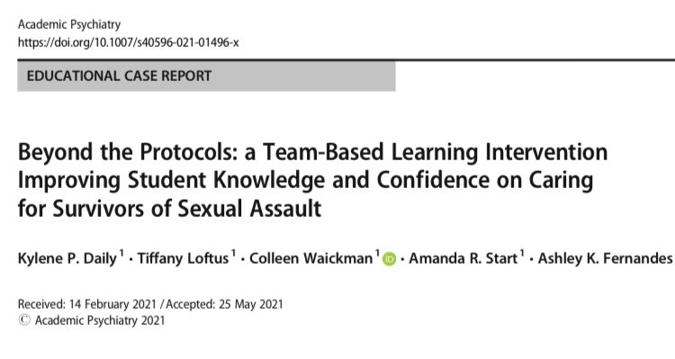 We’re online! Here <a href="/OhioStateMed/">The Ohio State University College of Medicine</a> we established the 1st discussion-based curriculum on empathetically caring for sexual assault survivors. After 3 years teaching this curriculum, this publication has me feeling like a very official educator🥰 #medtwitter #psychtwitter #MedEd 1/4