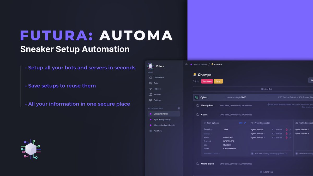AccessFutura's tweet image. Welcome to Futura 👋
Futura: Automa automates the entire setup process, saving you hours of stress! Releasing in the near future, we'll be sharing more info over the coming weeks.
Want an early look? 
Retweet & Turn notifications on 🎯