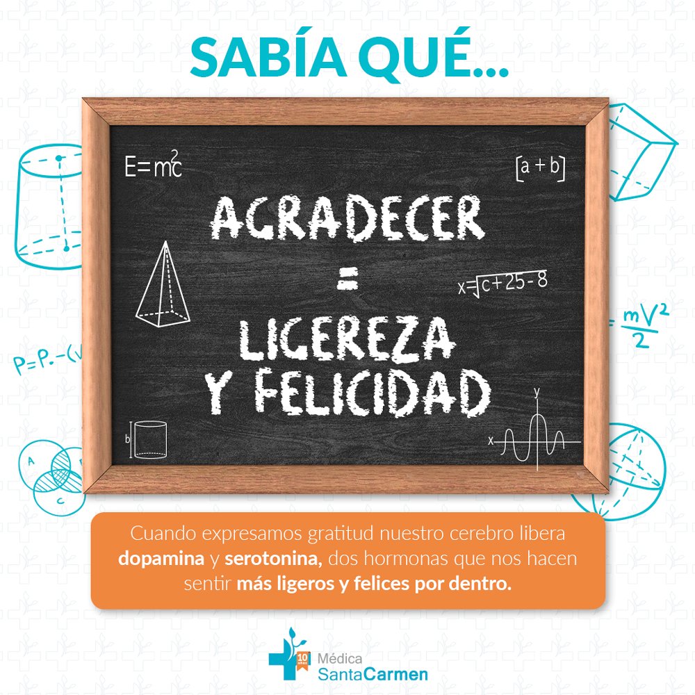 Al agradecer estamos eligiendo emociones positivas sobre las negativas, nutriendo de esta manera, nuestra salud física y mental. ¡Agradezca a sus seres queridos hoy! #ConsejosSantaCarmen #Psicología #SabíaQué
