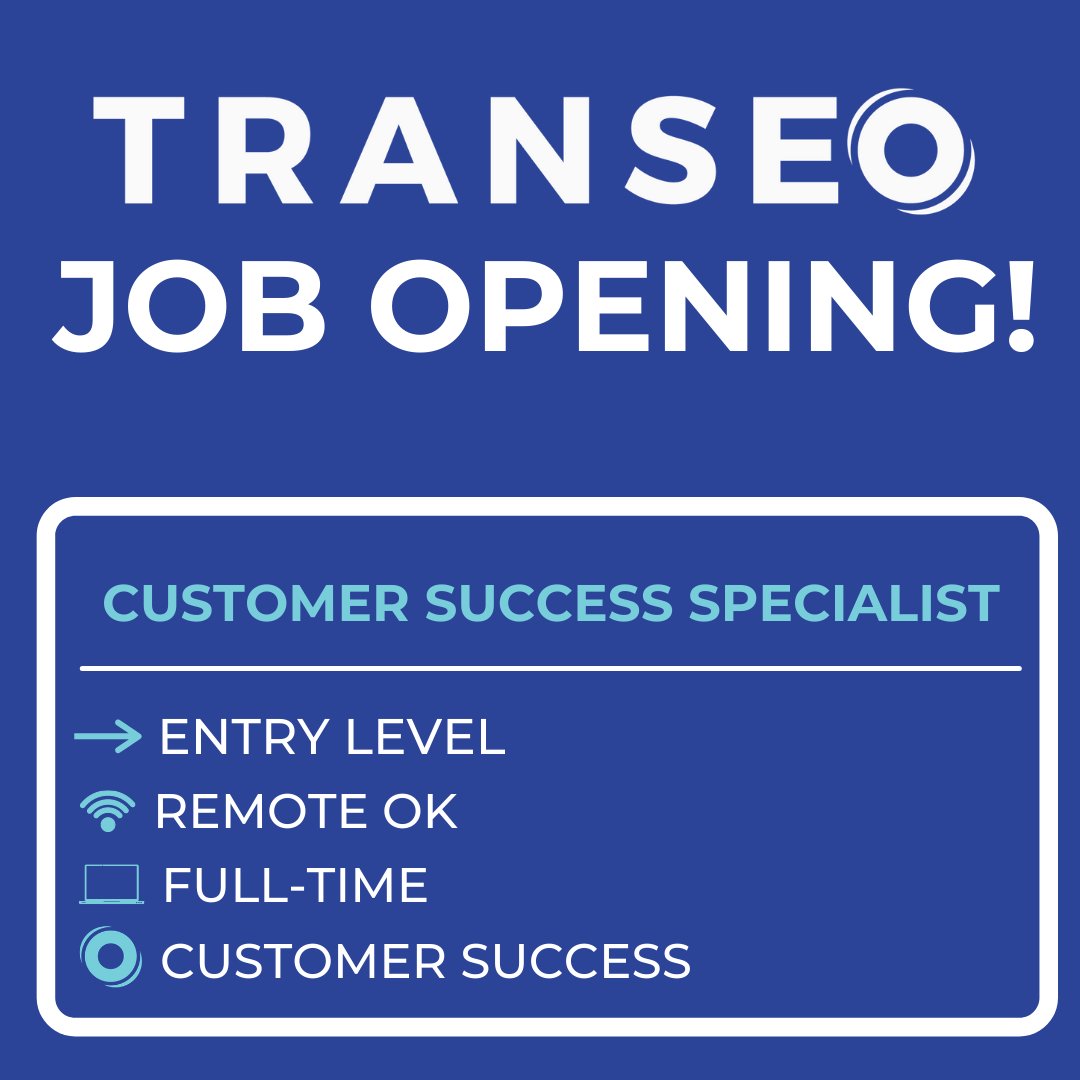 We are hiring for our entry level position, Customer Success Specialist! Transeo is looking for an individual with 0 - 2 years experience who will provide support for our onboarding process and help desk functions. 

Follow this link for more information: lnkd.in/ge3eJXF