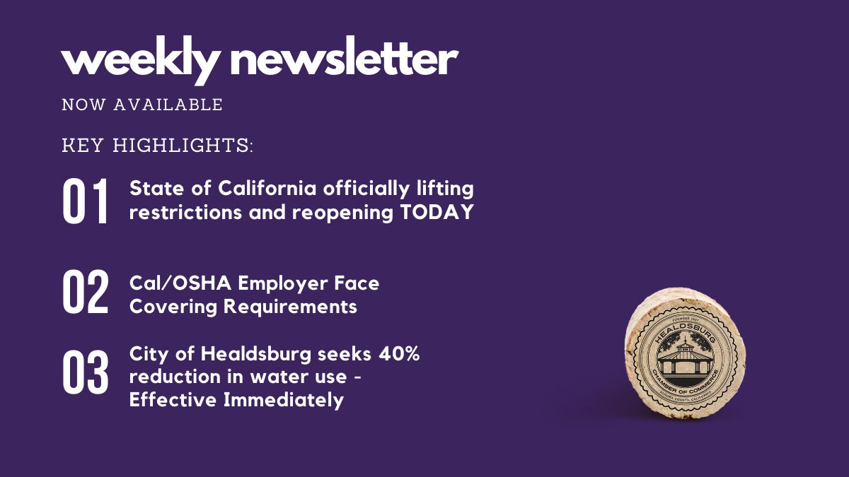 It's time to OPEN! Read more about new guidelines going into effect in our Weekly Newsletter: conta.cc/3pT5ZIA