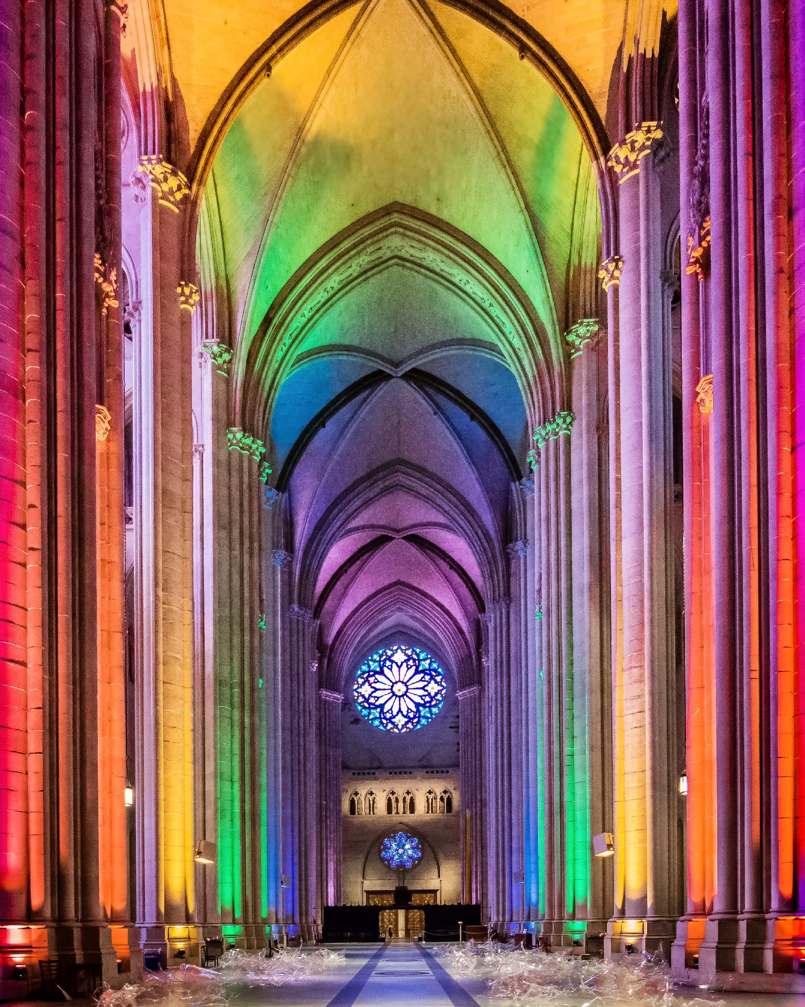 Cathedral of St. John the Divine Lights Up Rainbow Columns for Pride Month