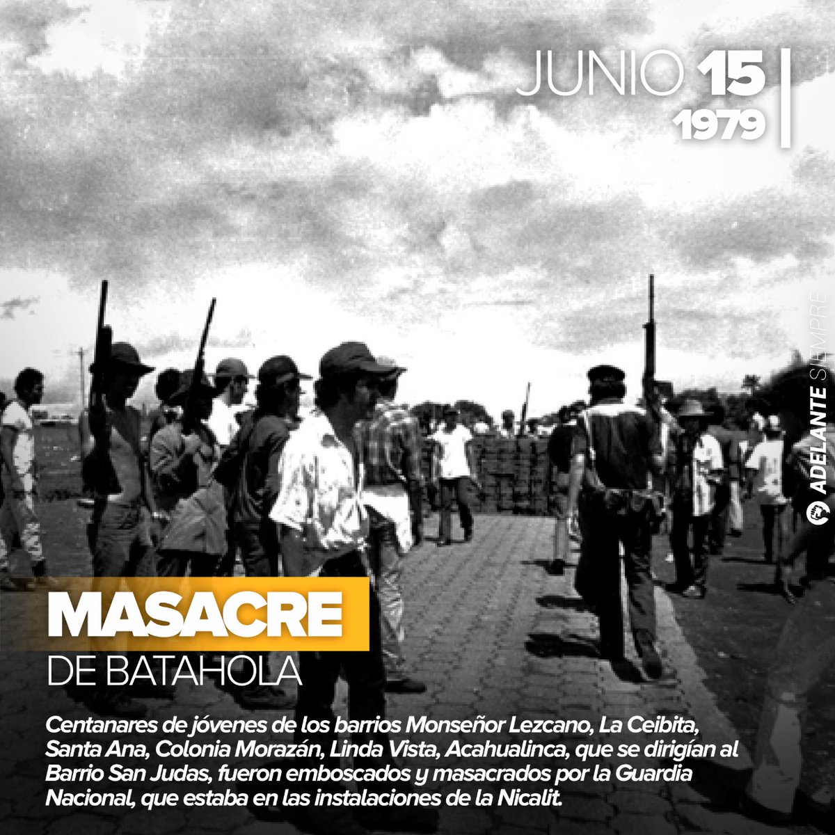 Un día como hoy en #Nicaragua hace 42 años la guardia somosista perpetraba la masacre de batahola, asesinando a más de 100 jóvenes de los diferentes barrios orientales.

En honor a nuestros héroes y mártires, decimos no más injerencia y fin a #LaHuacaGolpista 

<a href="/nica_rojaynegra/">La Sandinista (Mayita) 💛</a>