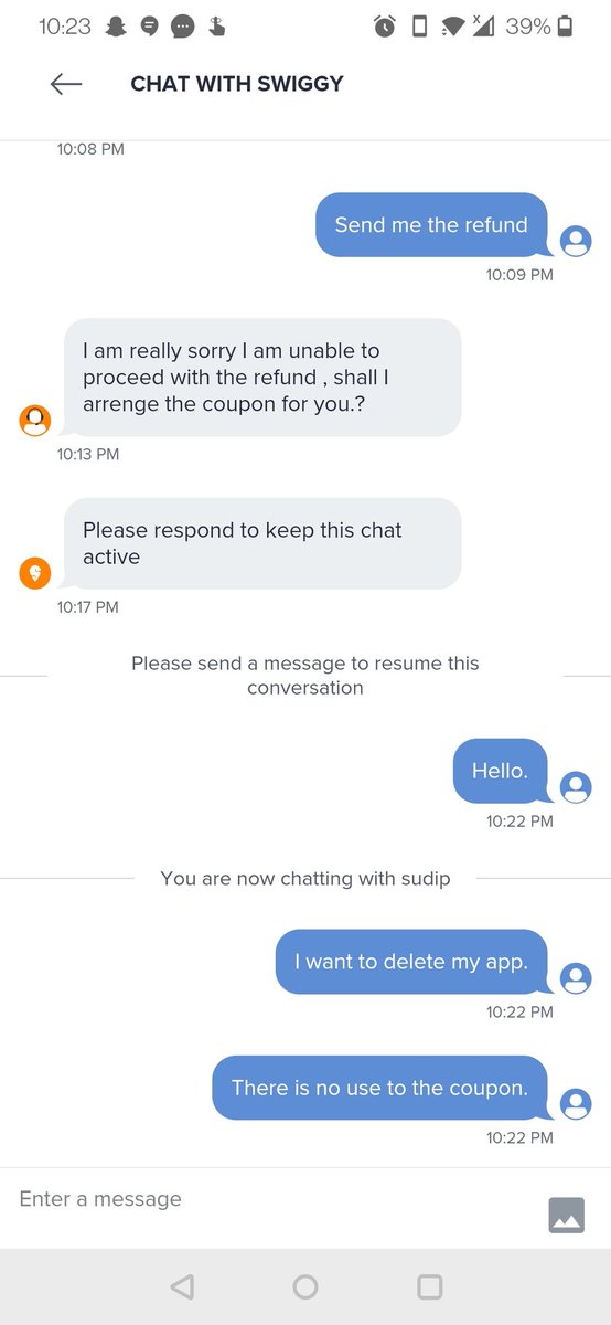 shipofsal's tweet photo. @SwiggyCares ironic handle name. Could I at least have a call back? #Swiggy #Uninstall https://t.co/Trn3LHffxo