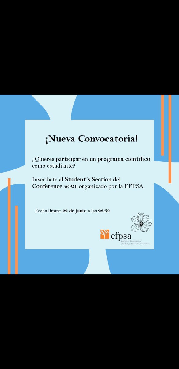 EfpsaSpain's tweet photo. Estamos muy contentos de poder anunciar que la Convocatoria para la Call for the Students' Section de la Conferencia ya está abierta.
Aquí está el enlace para enviar tu solicitud: https://t.co/U3DlEBRA9V.
Puedes hacerlo hasta el 22 de junio, 23h59 CET.
#efpsaspain #efpsa https://t.co/NF7pjUty4J