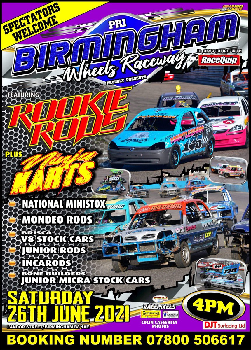 We have 2 great meeting coming up up for you over the next 2 weeks! 

Kick start off this weekend as the Junior Bangers make a warm return to the wheels and the Oval Track Legends.

Advance Tickets are NOW ONE SALE for both these events via:-pribirminghamwheelsshop.co.uk