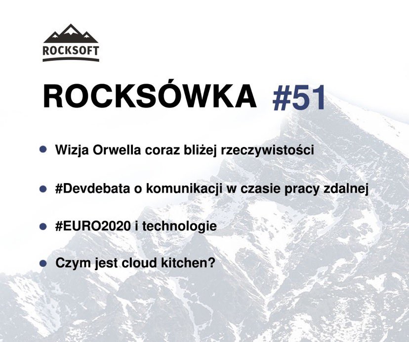 rocksoftpl's tweet photo. Tym razem w #Rocksowka trochę o sporcie i... kuchni 🤔
💡 Rok 1984 Orwella coraz bliżej rzeczywistości https://t.co/TyKsK9Gjem
💡 #Devdebata o komunikacji w czasie pracy zdalnej https://t.co/Ul2DqLx2BL
💡 #EURO2020 https://t.co/eXB89OC3U1
💡 #cloudkitchen https://t.co/Jw3j43mzlE https://t.co/ZGCGfSG7Ne