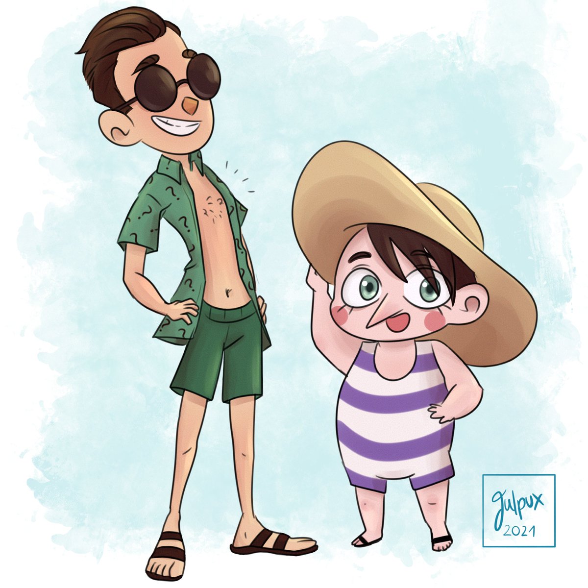 julpux's tweet photo. lol idk what this is but here have some summer vibe #nygmobblepot and ed being super proud of his few chest hairs https://t.co/77X64Tg59W