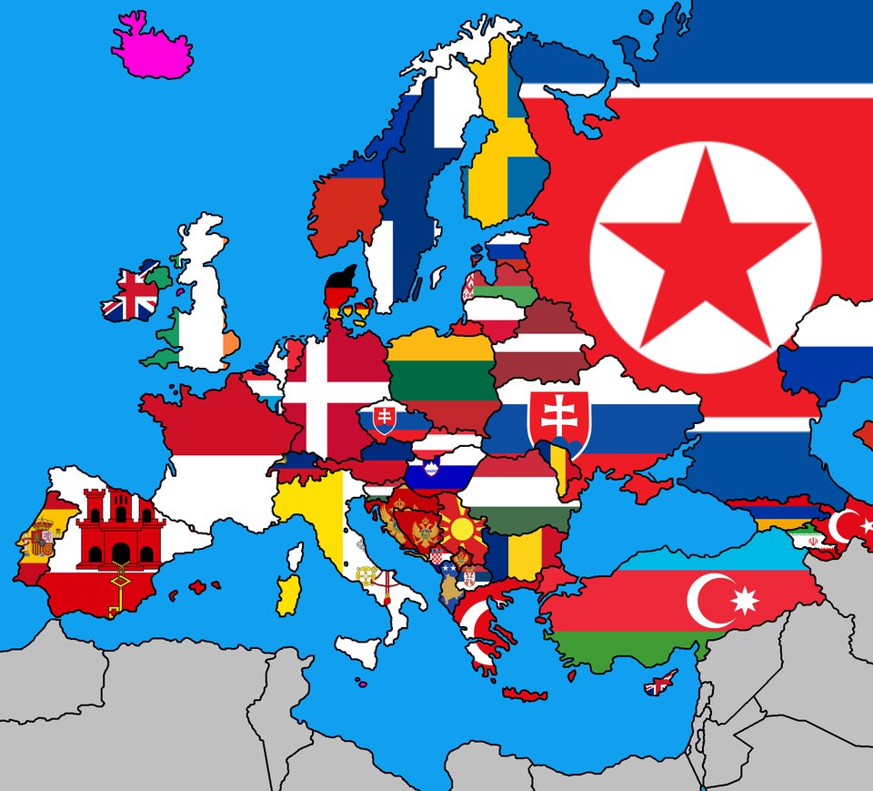IFckingLoveMaps's tweet photo. A flag map of Europe but each flag is determined on which country they share the shortest land border with
Source: https://t.co/mcjdzaqQEi https://t.co/glYkvVqxb3