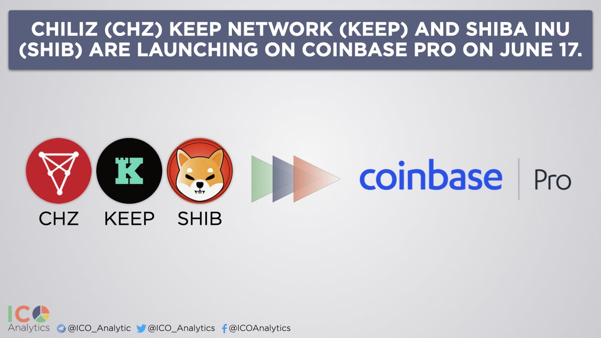 ICO_Analytics's tweet image. Chiliz $CHZ Keep Network $KEEP and Shiba Inu $SHIB are launching on @CoinbasePro on June 17. Trading will begin on or after 9AM Pacific Time (PT) Thursday June 17, if liquidity conditions are met.
blog.coinbase.com/chiliz-chz-kee…