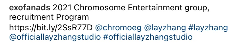 exofanads's tweet photo. EXO-Ls help support Lay’s Chromosome Entertainment Group Global Summer Recruitment Program rt, like, follow leave nice comment or apply in the 4 groups/ rap/ dance / vocal and all-around @lay_studio @layzhang @ChromosomeEG for ig check picture #layzhang #lay_studio https://t.co/MZZ77bAhXm
