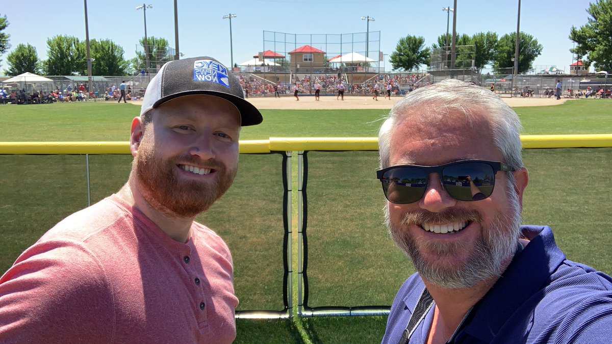 PCphoto's tweet photo. Stuck in the outfield for the @ScarletSoftball state quarterfinal game (no scaffolding this year). At least there’s good company out here. @RobClarkTV https://t.co/dZ5ryvCRkH